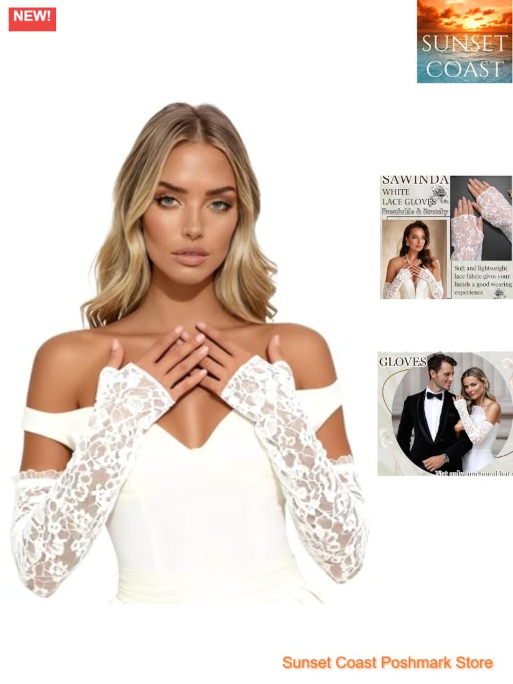 Fingerless Lace Gloves Bridal Elbow-Length Stretchy Floral Arm Sleeves